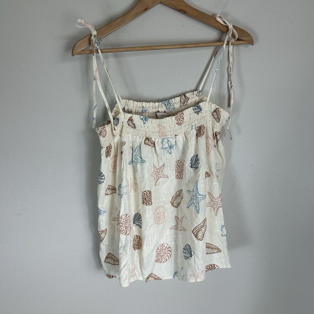 Loft M Shell Linen Beach Coastal Preppy Tank Top Cami Sleeveless Beige Nautical